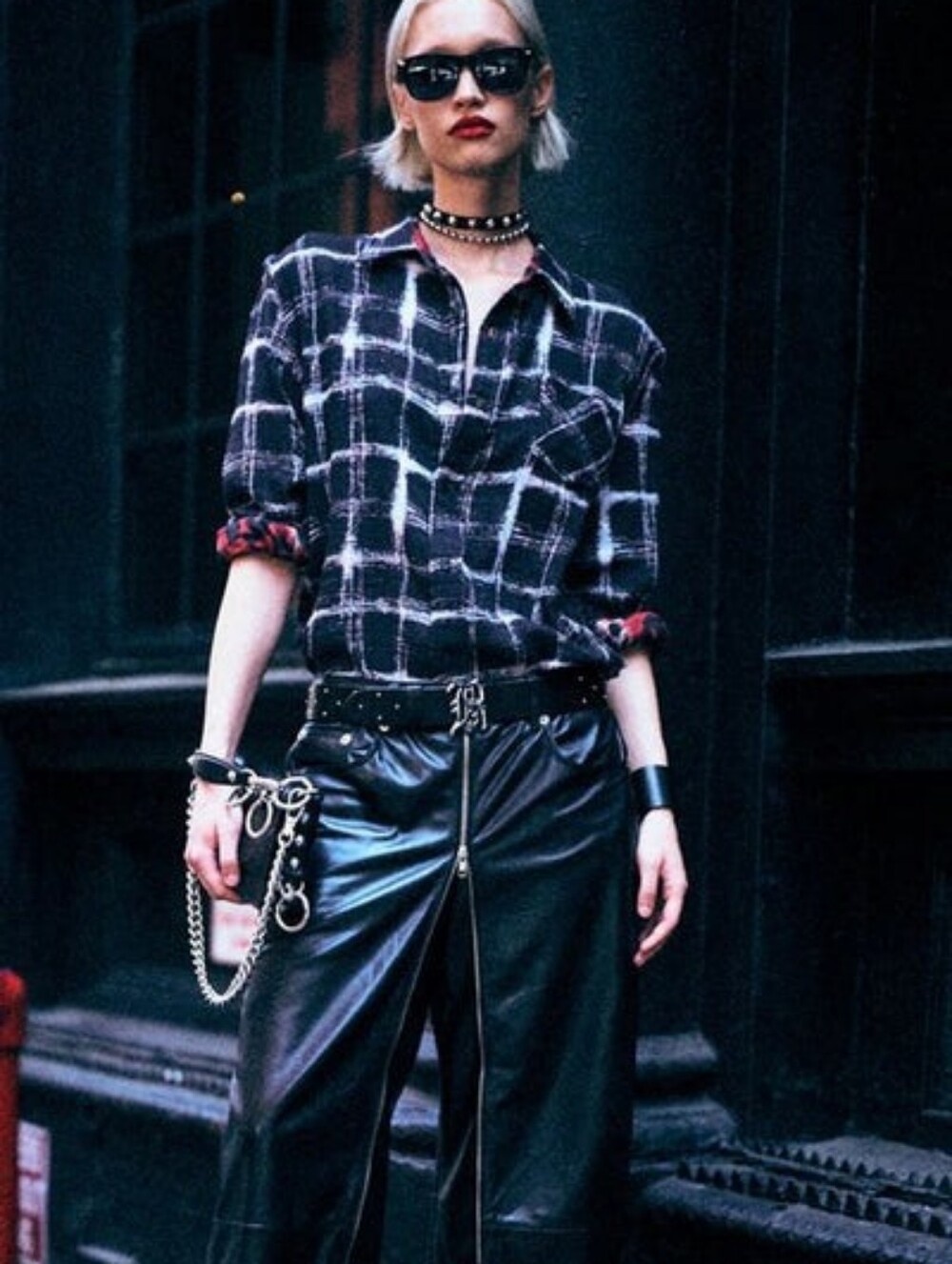 R13 Reversible Shredded Seam in Black Ecru Plaid